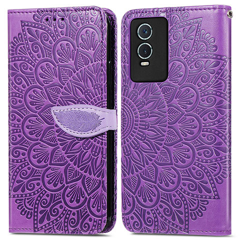 Coque Portefeuille Motif Fantaisie Livre Cuir Etui Clapet S04D pour Vivo Y74s 5G Violet