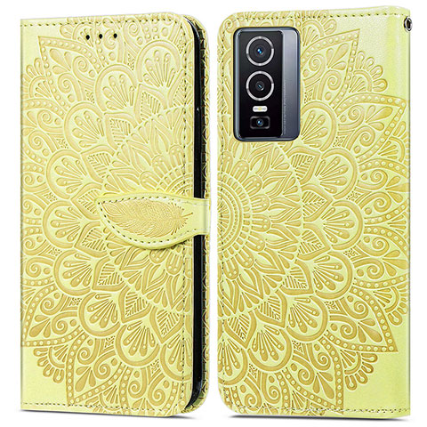 Coque Portefeuille Motif Fantaisie Livre Cuir Etui Clapet S04D pour Vivo Y76 5G Jaune