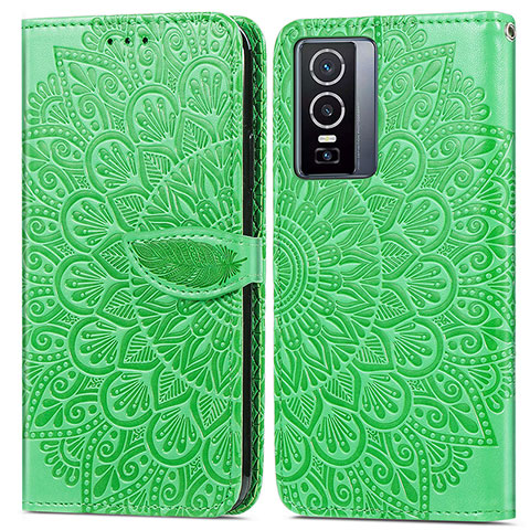 Coque Portefeuille Motif Fantaisie Livre Cuir Etui Clapet S04D pour Vivo Y76 5G Vert