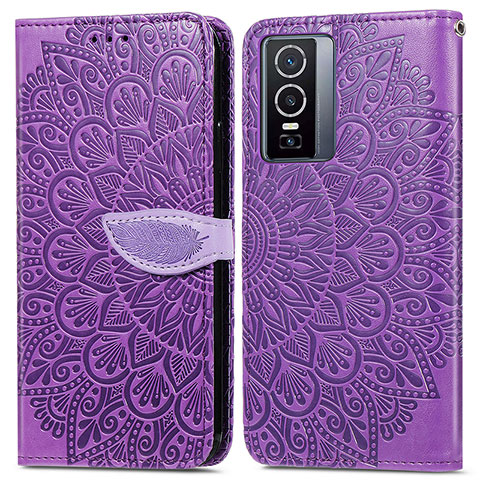 Coque Portefeuille Motif Fantaisie Livre Cuir Etui Clapet S04D pour Vivo Y76 5G Violet