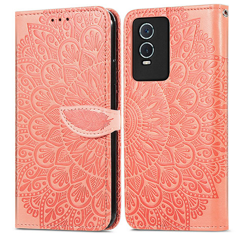 Coque Portefeuille Motif Fantaisie Livre Cuir Etui Clapet S04D pour Vivo Y76s 5G Orange