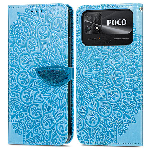 Coque Portefeuille Motif Fantaisie Livre Cuir Etui Clapet S04D pour Xiaomi Poco C40 Bleu