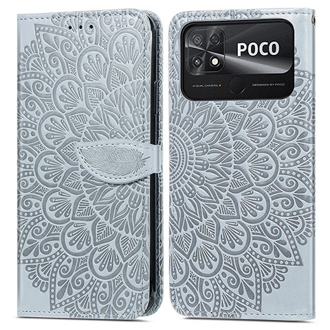 Coque Portefeuille Motif Fantaisie Livre Cuir Etui Clapet S04D pour Xiaomi Poco C40 Gris