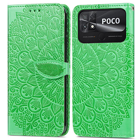 Coque Portefeuille Motif Fantaisie Livre Cuir Etui Clapet S04D pour Xiaomi Poco C40 Vert