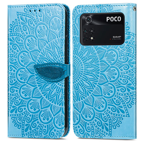 Coque Portefeuille Motif Fantaisie Livre Cuir Etui Clapet S04D pour Xiaomi Poco M4 Pro 4G Bleu