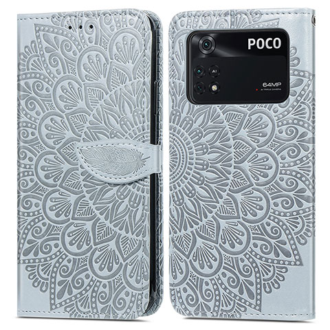 Coque Portefeuille Motif Fantaisie Livre Cuir Etui Clapet S04D pour Xiaomi Poco M4 Pro 4G Gris