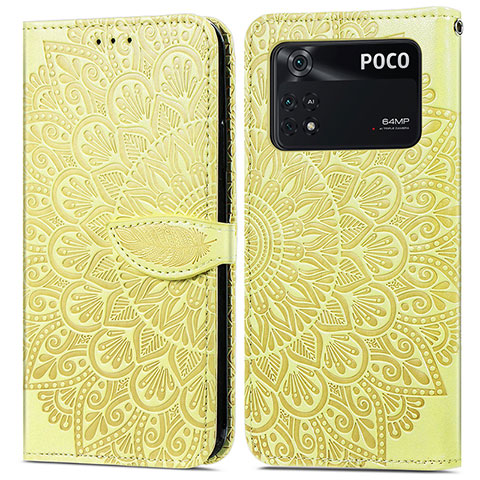 Coque Portefeuille Motif Fantaisie Livre Cuir Etui Clapet S04D pour Xiaomi Poco M4 Pro 4G Jaune