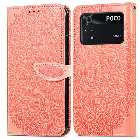 Coque Portefeuille Motif Fantaisie Livre Cuir Etui Clapet S04D pour Xiaomi Poco M4 Pro 4G Orange