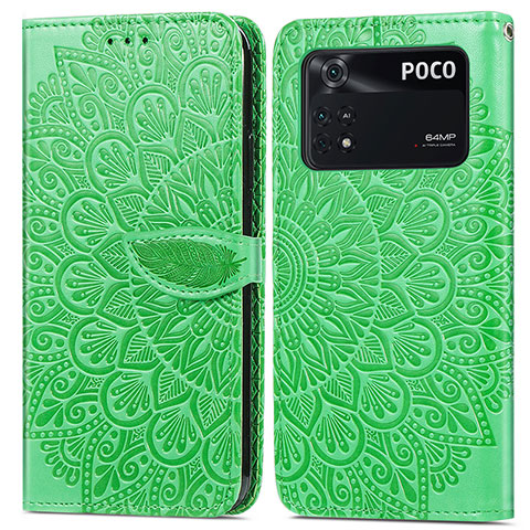 Coque Portefeuille Motif Fantaisie Livre Cuir Etui Clapet S04D pour Xiaomi Poco M4 Pro 4G Vert