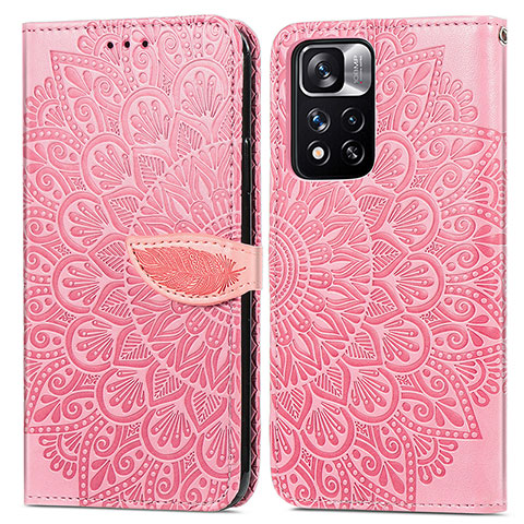 Coque Portefeuille Motif Fantaisie Livre Cuir Etui Clapet S04D pour Xiaomi Poco X4 NFC Or Rose