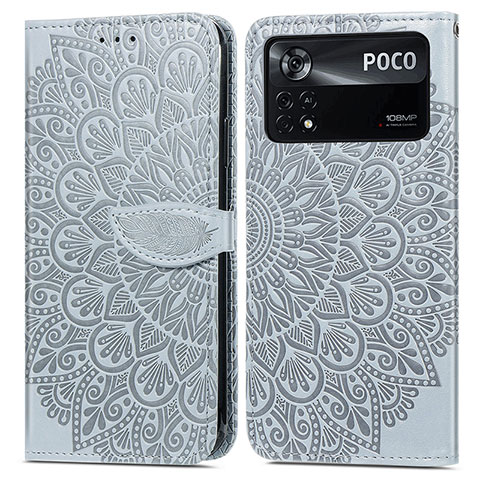 Coque Portefeuille Motif Fantaisie Livre Cuir Etui Clapet S04D pour Xiaomi Poco X4 Pro 5G Gris