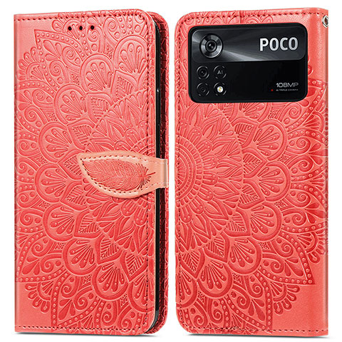 Coque Portefeuille Motif Fantaisie Livre Cuir Etui Clapet S04D pour Xiaomi Poco X4 Pro 5G Rouge