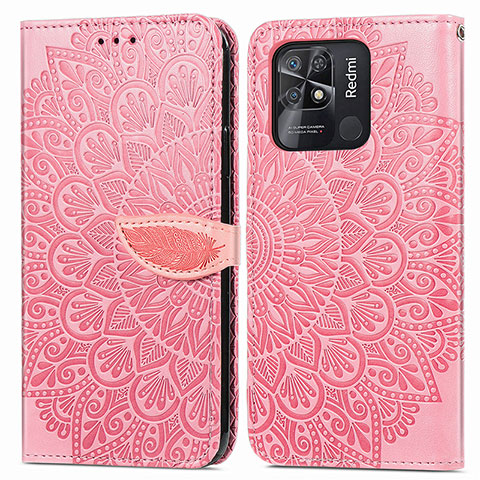 Coque Portefeuille Motif Fantaisie Livre Cuir Etui Clapet S04D pour Xiaomi Redmi 10 Power Or Rose