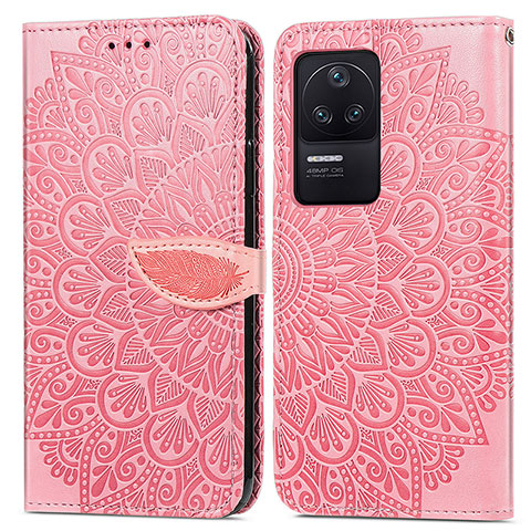 Coque Portefeuille Motif Fantaisie Livre Cuir Etui Clapet S04D pour Xiaomi Redmi K40S 5G Or Rose