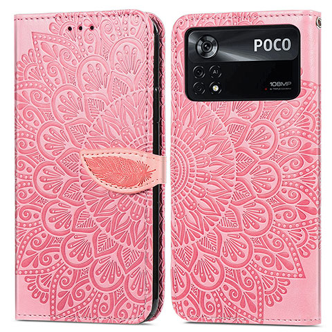 Coque Portefeuille Motif Fantaisie Livre Cuir Etui Clapet S04D pour Xiaomi Redmi Note 11E Pro 5G Or Rose