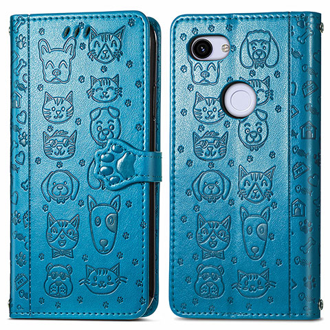 Coque Portefeuille Motif Fantaisie Livre Cuir Etui Clapet S05D pour Google Pixel 3a XL Bleu