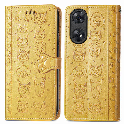 Coque Portefeuille Motif Fantaisie Livre Cuir Etui Clapet S05D pour Oppo Reno8 T 4G Jaune