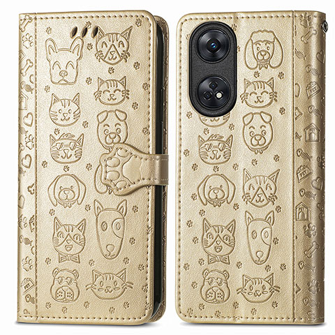 Coque Portefeuille Motif Fantaisie Livre Cuir Etui Clapet S05D pour Oppo Reno8 T 4G Or