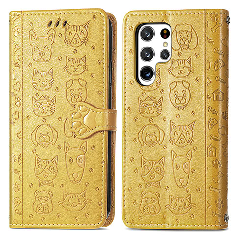 Coque Portefeuille Motif Fantaisie Livre Cuir Etui Clapet S05D pour Samsung Galaxy S21 Ultra 5G Jaune