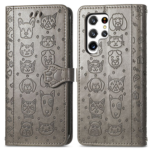 Coque Portefeuille Motif Fantaisie Livre Cuir Etui Clapet S05D pour Samsung Galaxy S22 Ultra 5G Gris