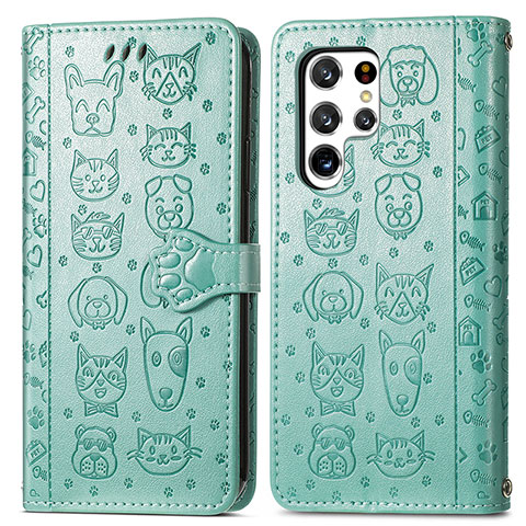 Coque Portefeuille Motif Fantaisie Livre Cuir Etui Clapet S05D pour Samsung Galaxy S24 Ultra 5G Vert