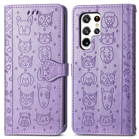 Coque Portefeuille Motif Fantaisie Livre Cuir Etui Clapet S05D pour Samsung Galaxy S24 Ultra 5G Violet