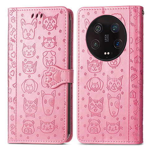 Coque Portefeuille Motif Fantaisie Livre Cuir Etui Clapet S05D pour Xiaomi Mi 13 Ultra 5G Rose