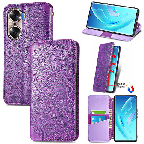 Coque Portefeuille Motif Fantaisie Livre Cuir Etui Clapet S07D pour Huawei Honor 60 5G Violet