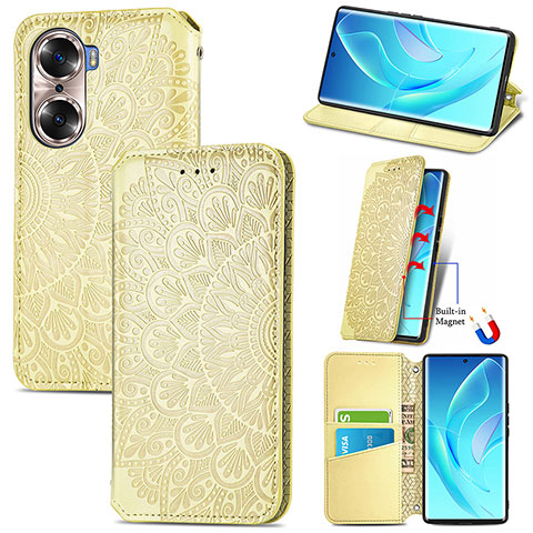 Coque Portefeuille Motif Fantaisie Livre Cuir Etui Clapet S07D pour Huawei Honor 60 Pro 5G Or