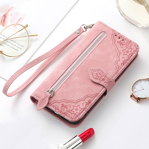 Coque Portefeuille Motif Fantaisie Livre Cuir Etui Clapet S07D pour Samsung Galaxy S21 5G Or Rose