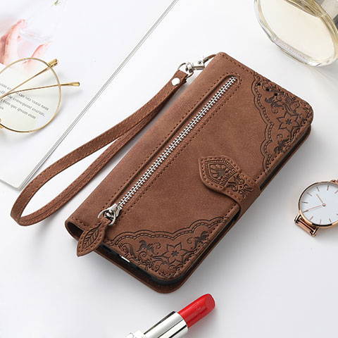 Coque Portefeuille Motif Fantaisie Livre Cuir Etui Clapet S07D pour Samsung Galaxy S21 Plus 5G Marron