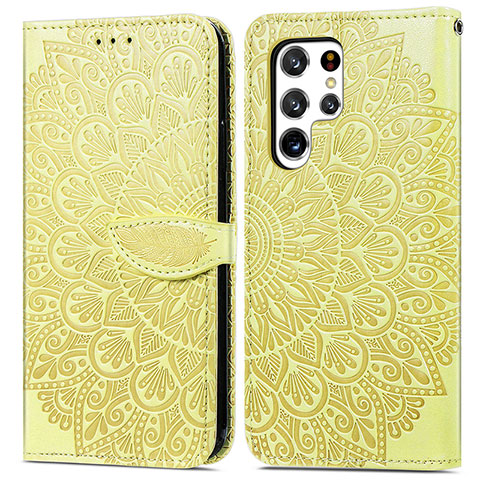 Coque Portefeuille Motif Fantaisie Livre Cuir Etui Clapet S07D pour Samsung Galaxy S21 Ultra 5G Jaune