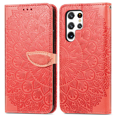 Coque Portefeuille Motif Fantaisie Livre Cuir Etui Clapet S07D pour Samsung Galaxy S21 Ultra 5G Rouge