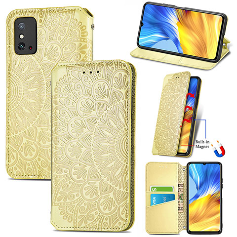 Coque Portefeuille Motif Fantaisie Livre Cuir Etui Clapet S09D pour Huawei Honor X10 Max 5G Or