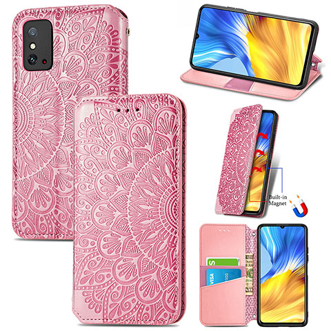 Coque Portefeuille Motif Fantaisie Livre Cuir Etui Clapet S09D pour Huawei Honor X10 Max 5G Or Rose