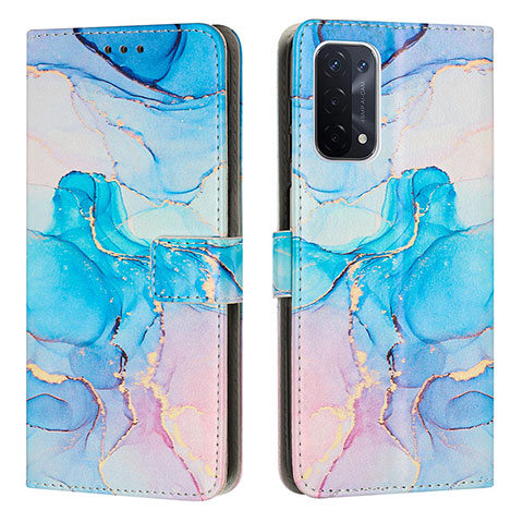 Coque Portefeuille Motif Fantaisie Livre Cuir Etui Clapet Y01X pour Oppo A74 5G Bleu Ciel