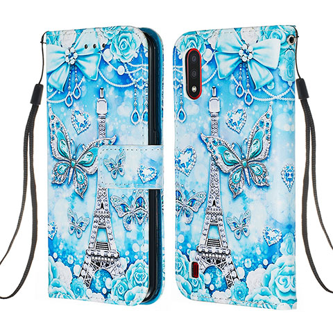 Coque Portefeuille Motif Fantaisie Livre Cuir Etui Clapet Y02B pour Samsung Galaxy A01 SM-A015 Bleu Clair