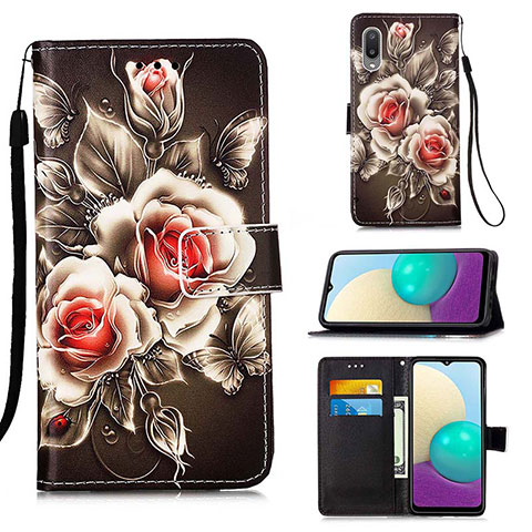 Coque Portefeuille Motif Fantaisie Livre Cuir Etui Clapet Y02B pour Samsung Galaxy A02 Noir