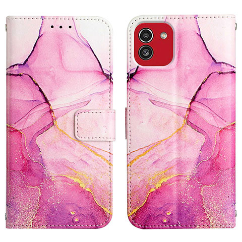 Coque Portefeuille Motif Fantaisie Livre Cuir Etui Clapet Y02B pour Samsung Galaxy A03 Rose Rouge