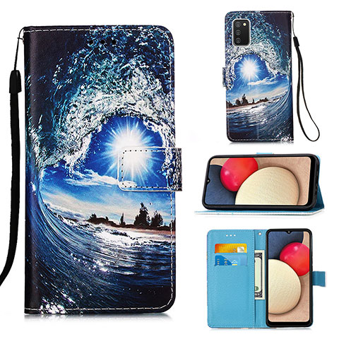 Coque Portefeuille Motif Fantaisie Livre Cuir Etui Clapet Y02B pour Samsung Galaxy A03s Bleu Royal