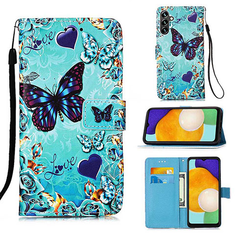 Coque Portefeuille Motif Fantaisie Livre Cuir Etui Clapet Y02B pour Samsung Galaxy A04s Bleu Ciel