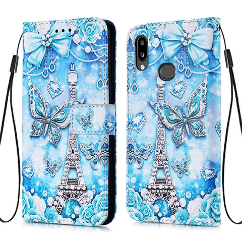 Coque Portefeuille Motif Fantaisie Livre Cuir Etui Clapet Y02B pour Samsung Galaxy A10s Bleu Clair