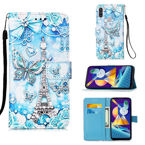 Coque Portefeuille Motif Fantaisie Livre Cuir Etui Clapet Y02B pour Samsung Galaxy A11 Bleu Clair