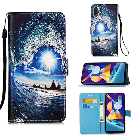 Coque Portefeuille Motif Fantaisie Livre Cuir Etui Clapet Y02B pour Samsung Galaxy A11 Bleu Royal