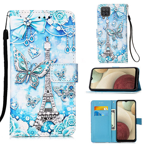 Coque Portefeuille Motif Fantaisie Livre Cuir Etui Clapet Y02B pour Samsung Galaxy A12 Nacho Bleu Clair