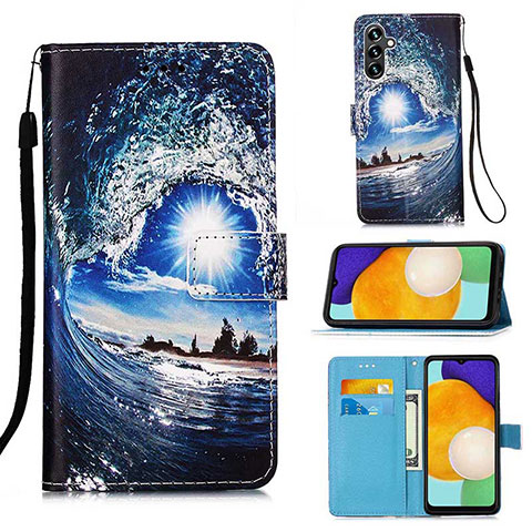 Coque Portefeuille Motif Fantaisie Livre Cuir Etui Clapet Y02B pour Samsung Galaxy A13 5G Bleu Royal