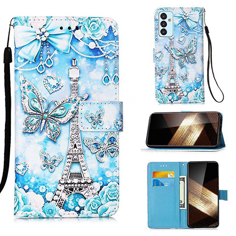 Coque Portefeuille Motif Fantaisie Livre Cuir Etui Clapet Y02B pour Samsung Galaxy A15 4G Bleu Clair