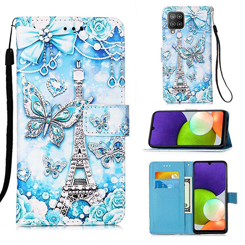 Coque Portefeuille Motif Fantaisie Livre Cuir Etui Clapet Y02B pour Samsung Galaxy A22 4G Bleu Clair