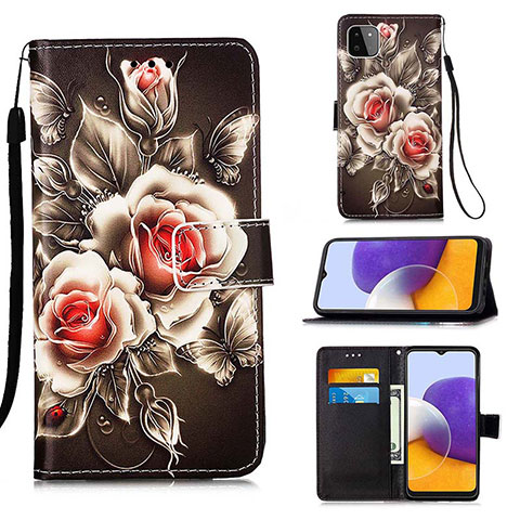 Coque Portefeuille Motif Fantaisie Livre Cuir Etui Clapet Y02B pour Samsung Galaxy A22s 5G Noir