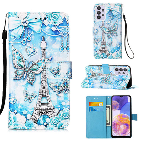 Coque Portefeuille Motif Fantaisie Livre Cuir Etui Clapet Y02B pour Samsung Galaxy A23 4G Bleu Clair